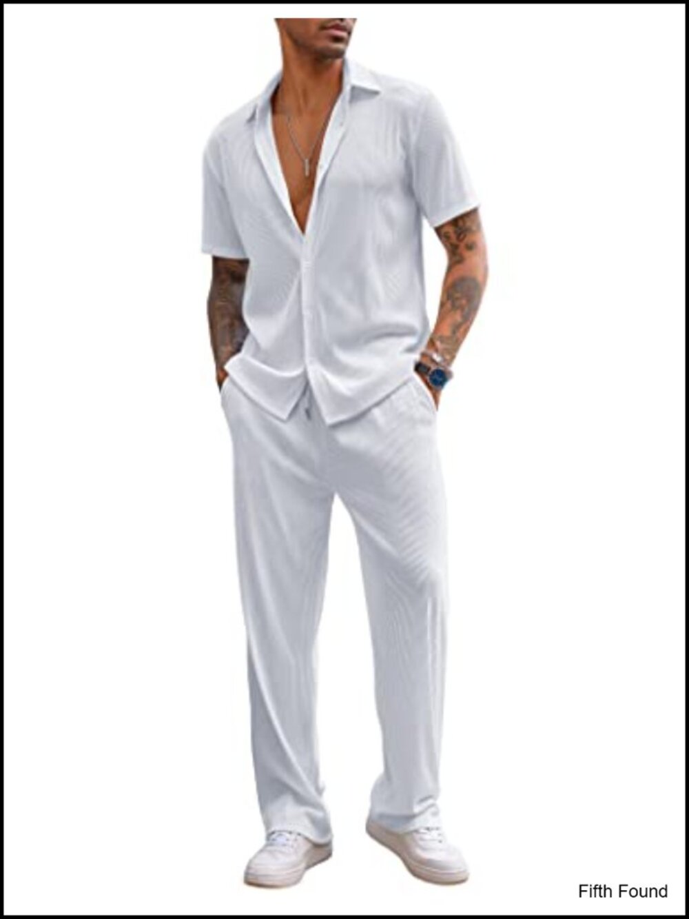 Men's 2 Piece Outfit Short Sleeve Button Down Shirt Loose Pant Set Summer